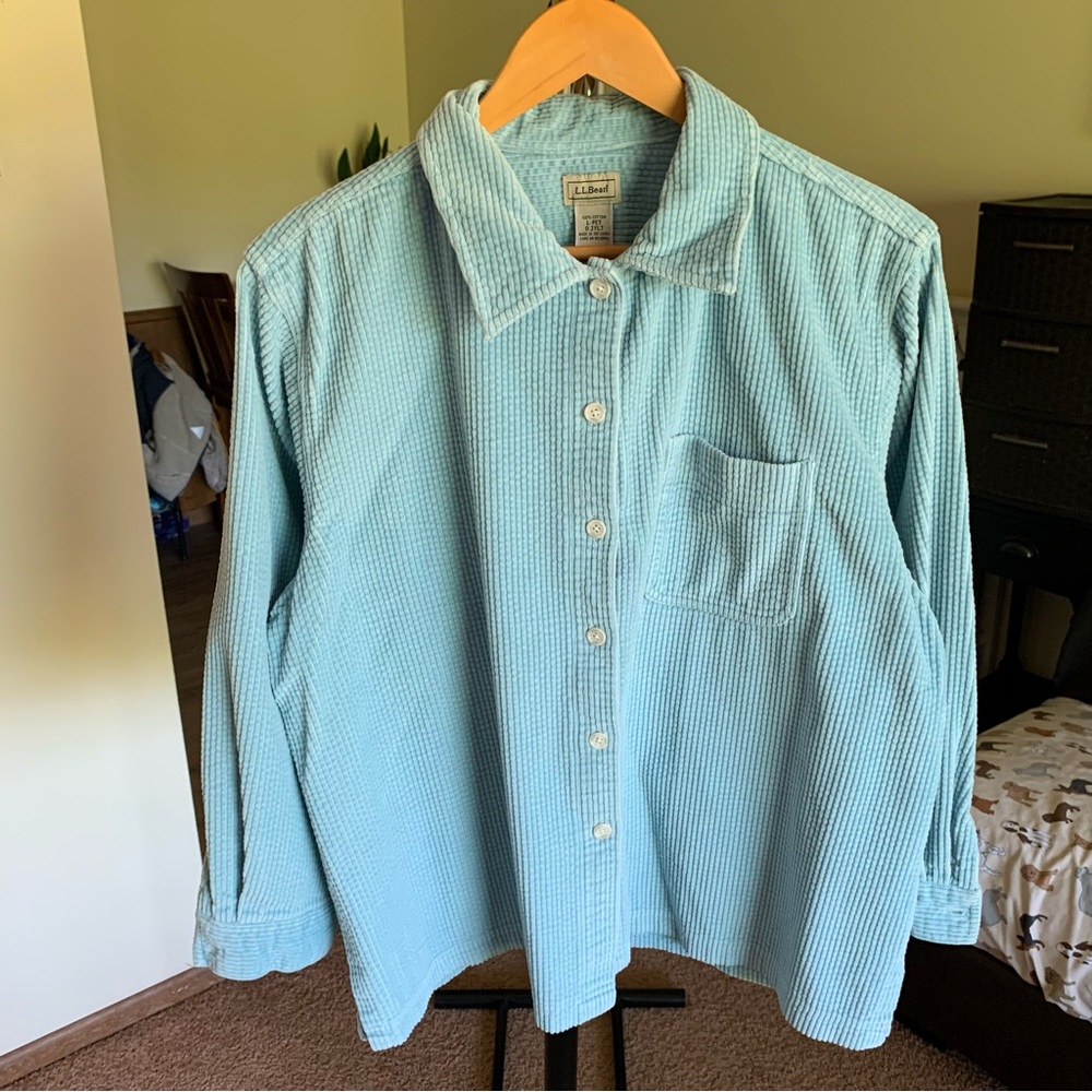 LL Bean Corduroy Button Down Shirt Shacket Blue Large